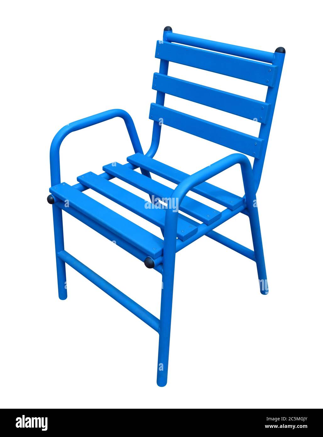 Célèbre chaise de Cannes bleue isolée sur blanc. Masque inclus. Banque D'Images