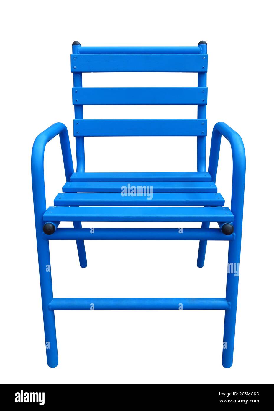 Célèbre chaise de Cannes bleue isolée sur blanc. Masque inclus. Banque D'Images