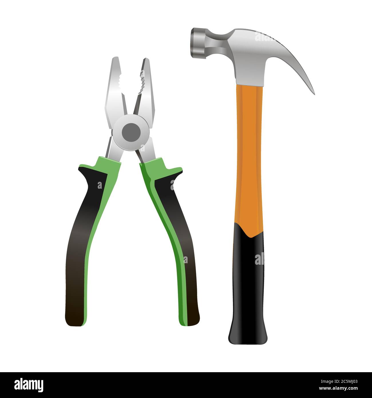 Outils de construction sur fond blanc. Aneth, clé, scie, pince, marteau, niveau pour réparation. Illustration vectorielle de style plat tendance. ESP 10. Illustration de Vecteur