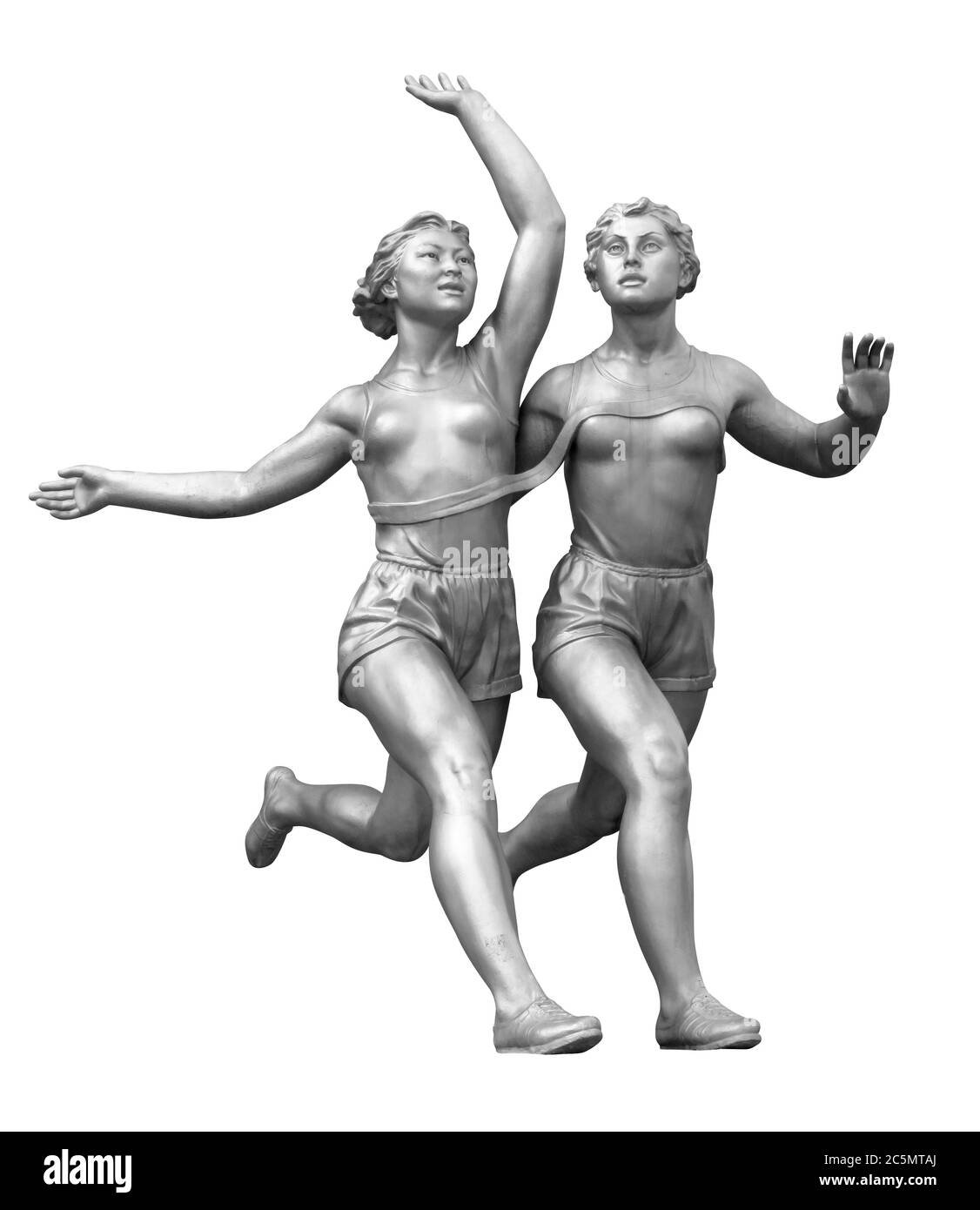 Ancienne sculpture de femmes coureurs isolés sur blanc avec chemin de coupure Banque D'Images