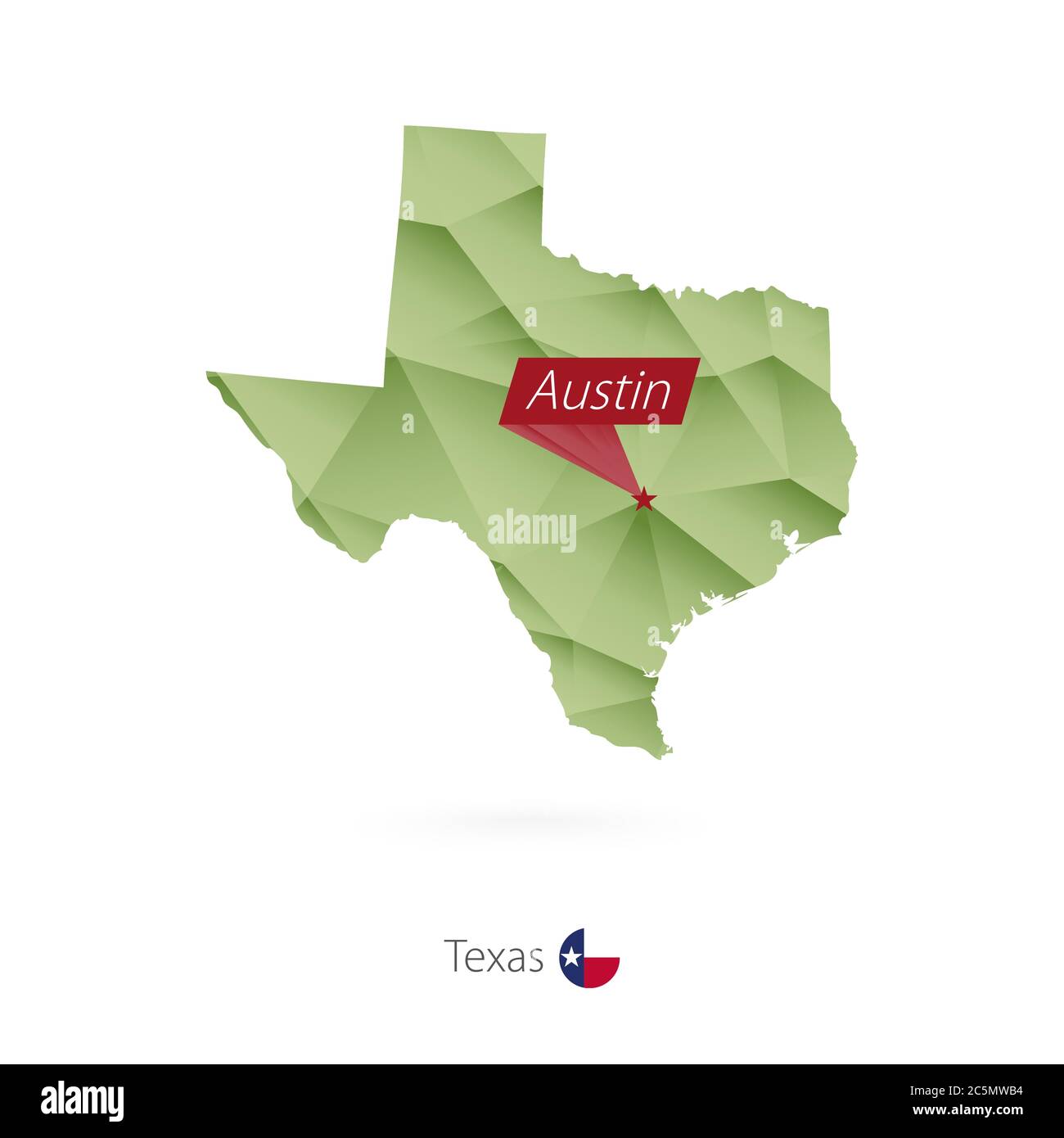 Carte de faible poly de gradient vert du Texas avec la capitale Austin Illustration de Vecteur