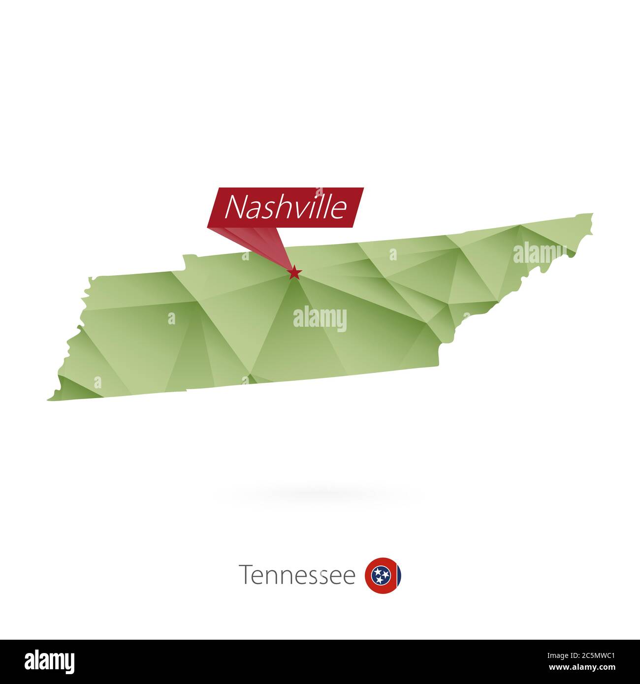 Carte de faible poly de gradient vert du Tennessee avec la capitale Nashville Illustration de Vecteur