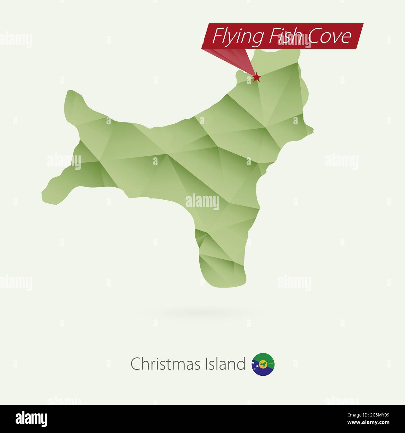 Carte en polypoly à gradient vert de l'île Christmas avec la capitale Flying Fish Cove Illustration de Vecteur