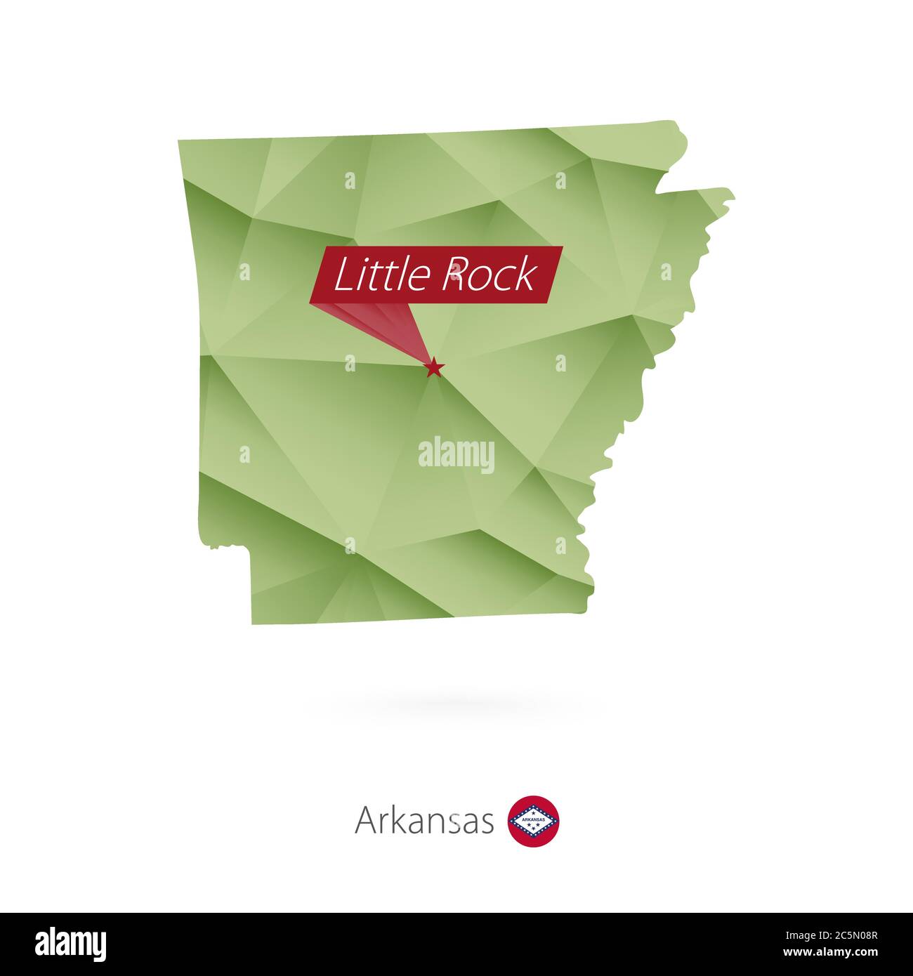 Carte poly basse à gradient vert de l'Arkansas avec la capitale Little Rock Illustration de Vecteur