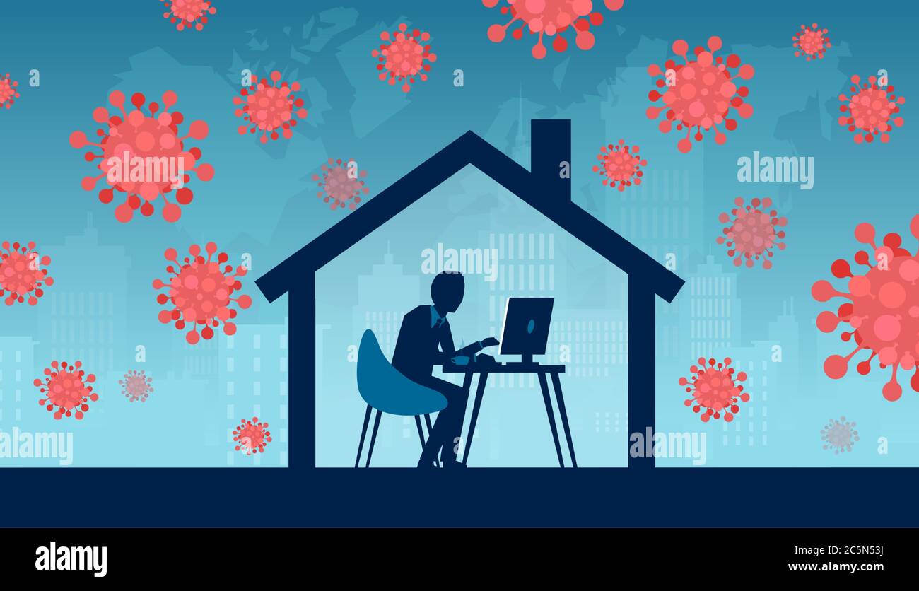 Vecteur d'un homme d'affaires travaillant à domicile pendant une pandémie de coronavirus Illustration de Vecteur