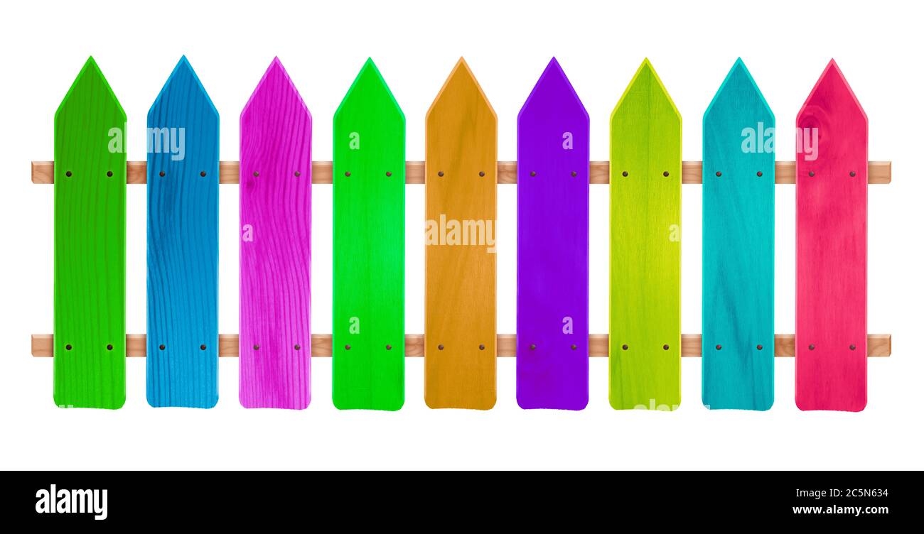 Clôture en bois colorée isolée sur fond blanc Banque D'Images Clôture en bois colorée isolée sur fond blanc Banque D'Images