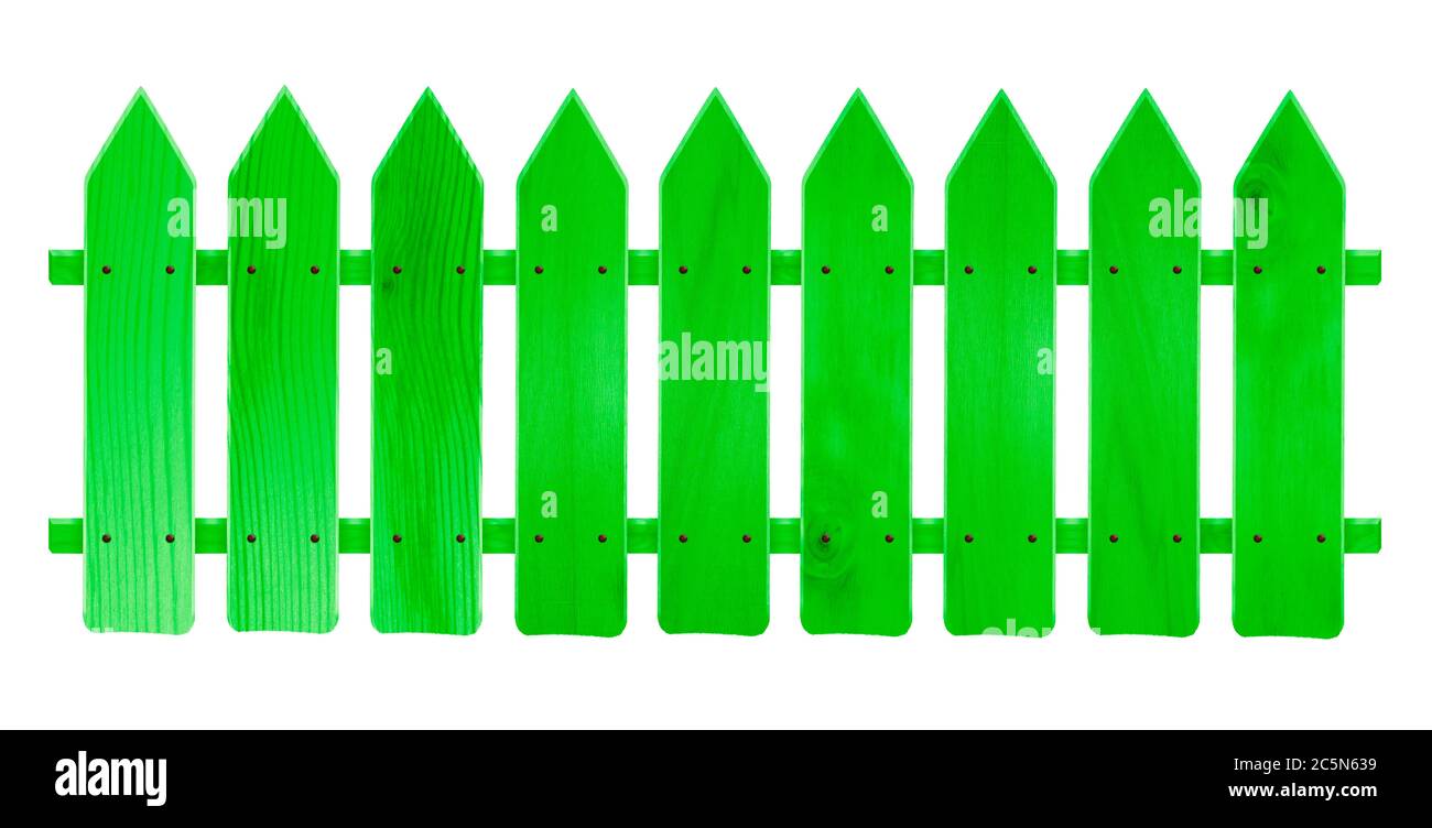 Clôture en bois vert isolée sur fond blanc Banque D'Images Clôture en bois vert isolée sur fond blanc Banque D'Images
