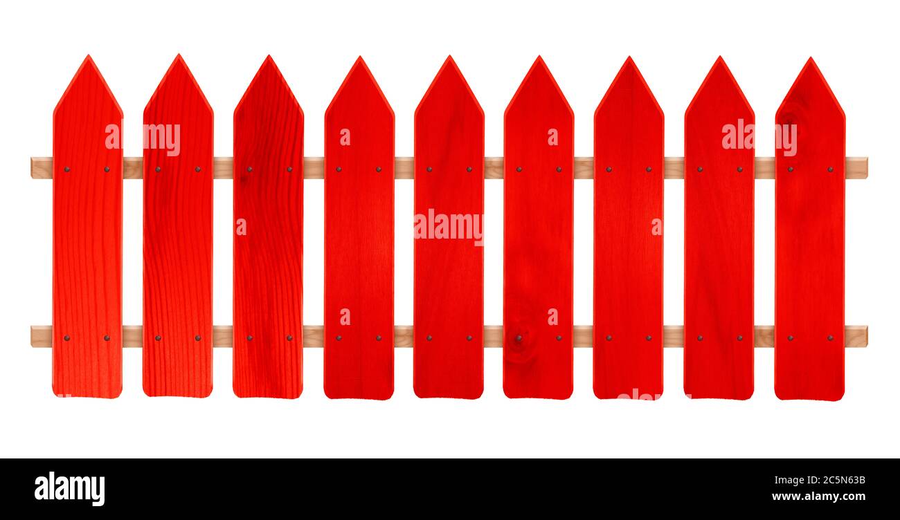 Clôture en bois rouge isolée sur fond blanc Banque D'Images Clôture en bois rouge isolée sur fond blanc Banque D'Images