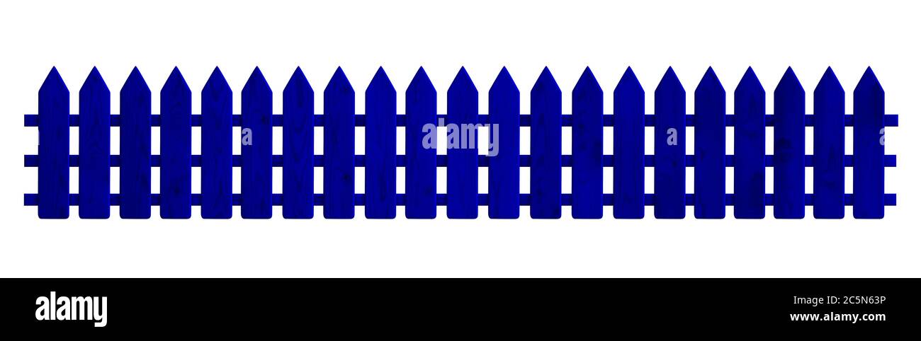 Longue clôture en bois bleue isolée sur fond blanc Banque D'Images Longue clôture en bois bleue isolée sur fond blanc Banque D'Images