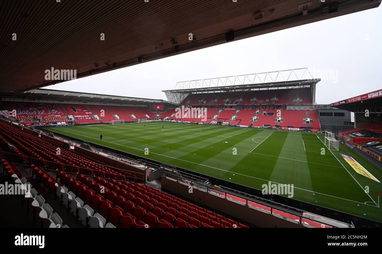 Ashton Gate Stadium, Bristol, Royaume-Uni. 4 juillet 2020. Championnat de football de la Ligue anglaise de football, Bristol City contre Cardiff City; Ashton Gate Stadium vide de fans avant le coup d'envoi crédit: Action plus Sports/Alamy Live News Banque D'Images