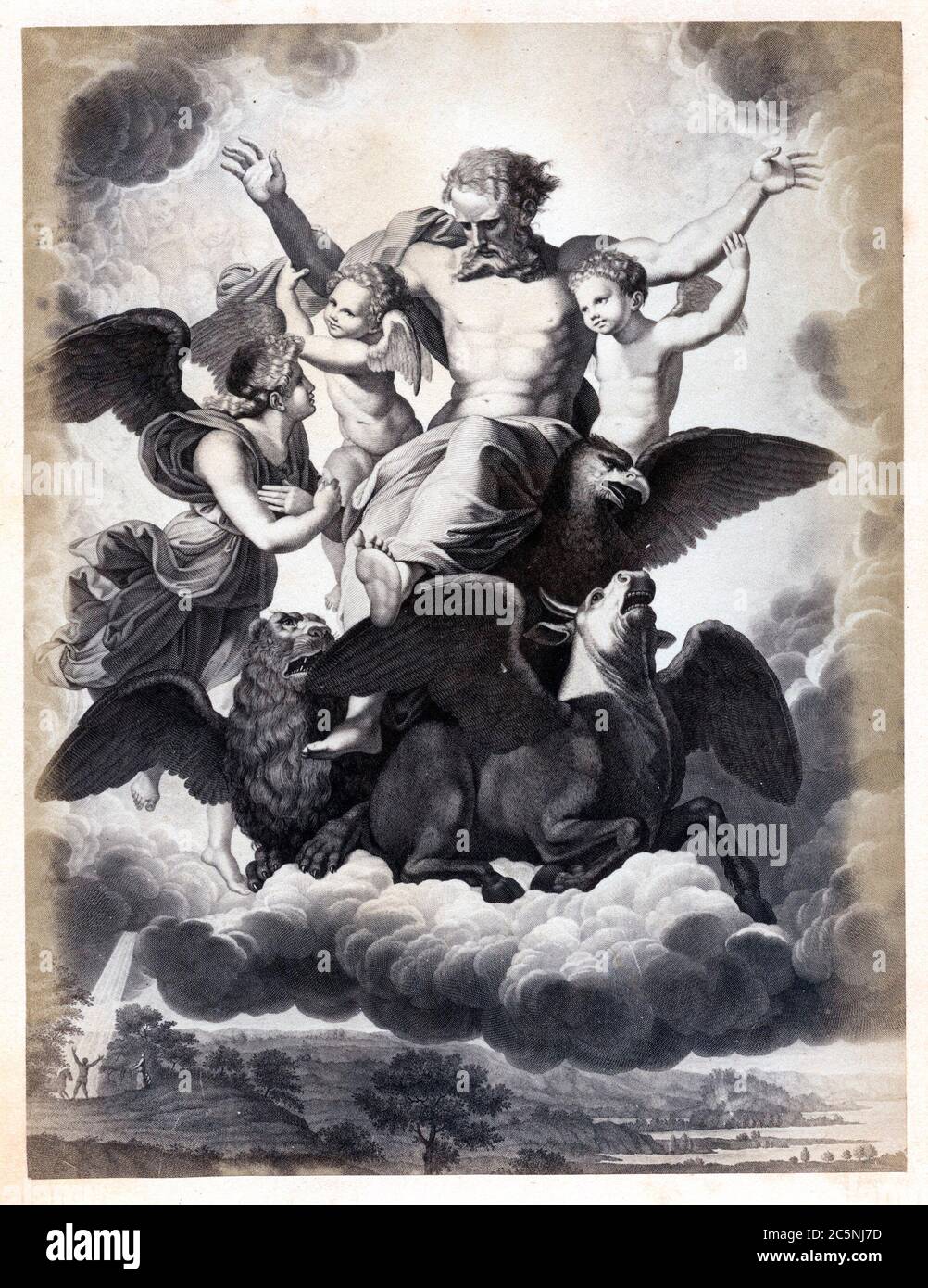 Vision d'Ezéchiel par le peintre et architecte italien Raffaello Sanzio da Urbino (1483 - 1520), vers 1518. Impression d'albumine tirée de la gravure de la peinture originale de Joseph Cundall (1818 - 1895) et Lewis Baldwin Fleming (1828 - 1909) publiée dans The Great Works of Raphael Sanzio of Urbino, 1868. Banque D'Images