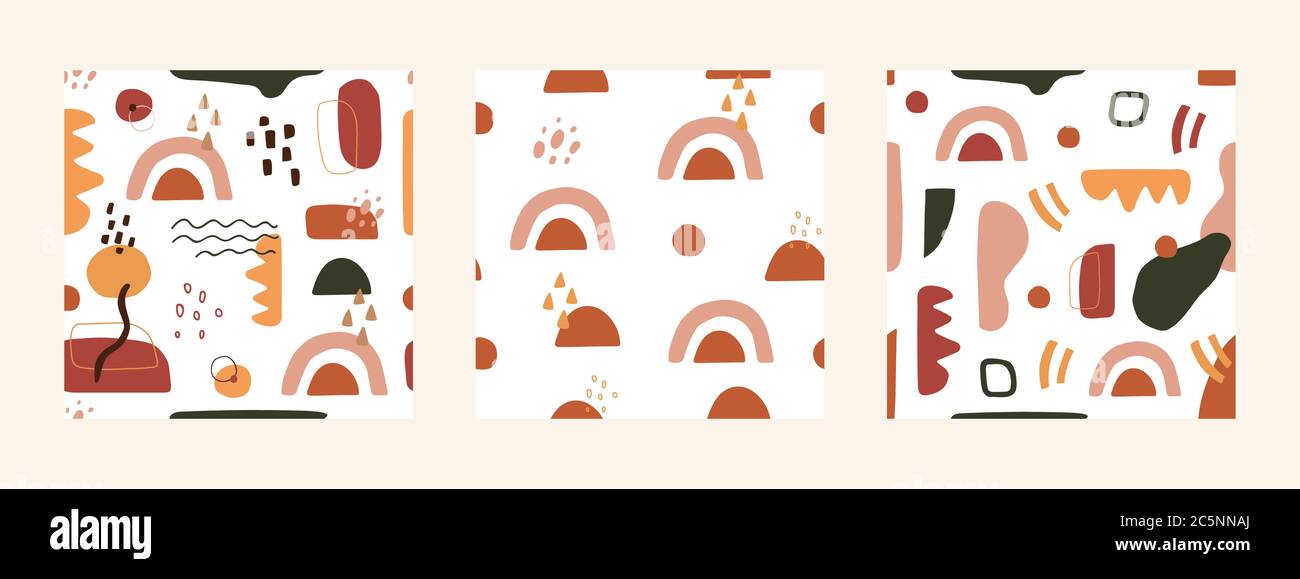 Ensemble de motifs sans couture contemporains. Conception de couvercle minimale dessinée à la main. Texture géométrique abstraite. Le papier coupe les objets. Médias sociaux. Vecteur Illustration de Vecteur