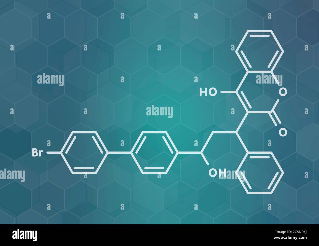 La Bromadiolone rodenticide (molécule antagoniste de la vitamine K). Formule topologique. Banque D'Images