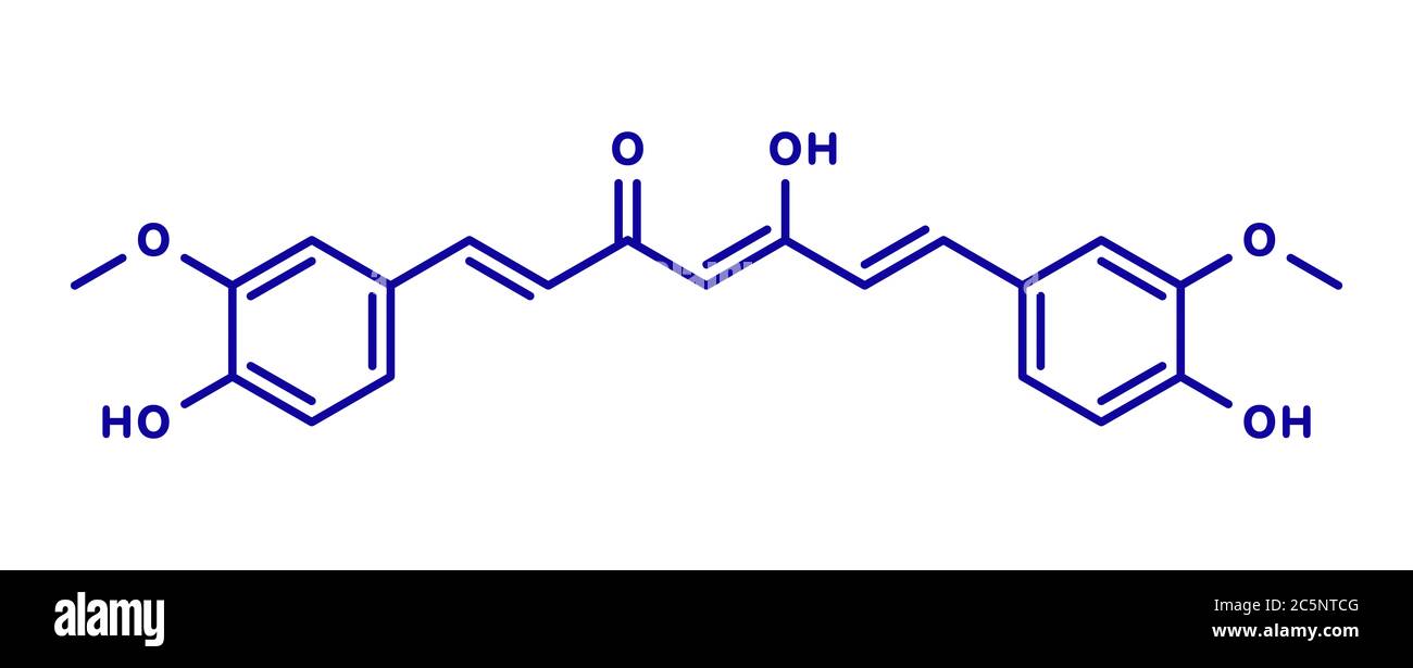 Curcumine curcuma molécule d'épices. Formule squelettique. Banque D'Images