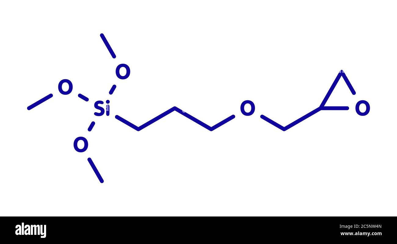 GLYMO GPTMS ou molécule à l'organosilane. Formule topologique. Banque D'Images