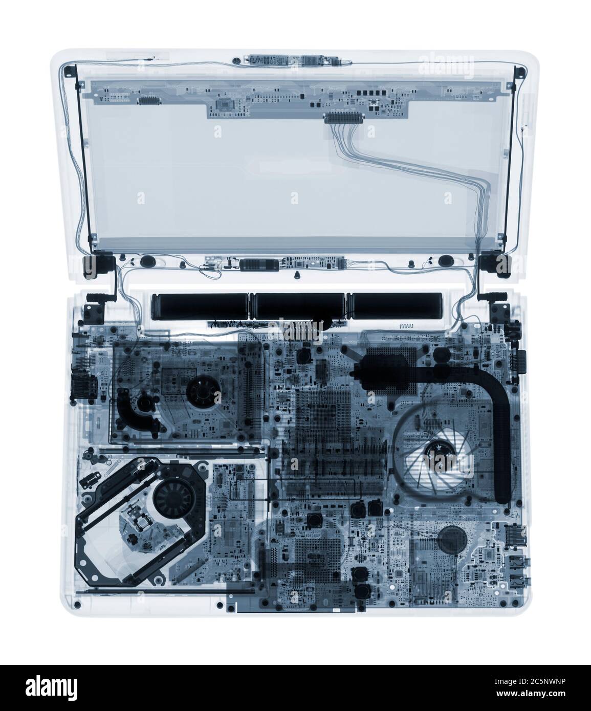 Ordinateur portable ouvert, rayons X. Banque D'Images