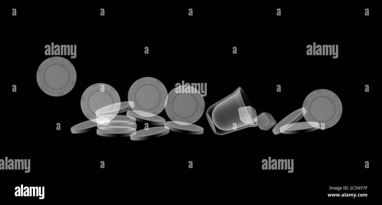 Casino jetons dés et shaker, X-ray. Banque D'Images