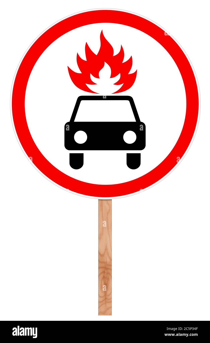 Panneau de signalisation d'interdiction isolé sur blanc, illustration - mouvement de marchandises inflammables Banque D'Images