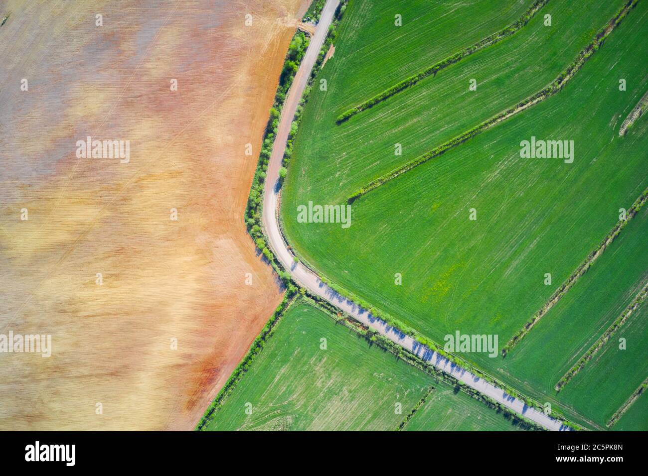 Vue aérienne sur les terres agricoles et les prairies Banque D'Images
