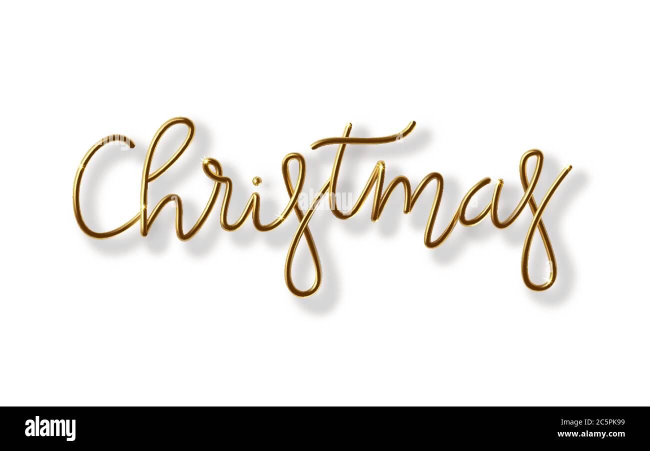 Inscription 3D réaliste or Joyeux Noël isolé sur fond blanc horizontal. Illustration de Vecteur