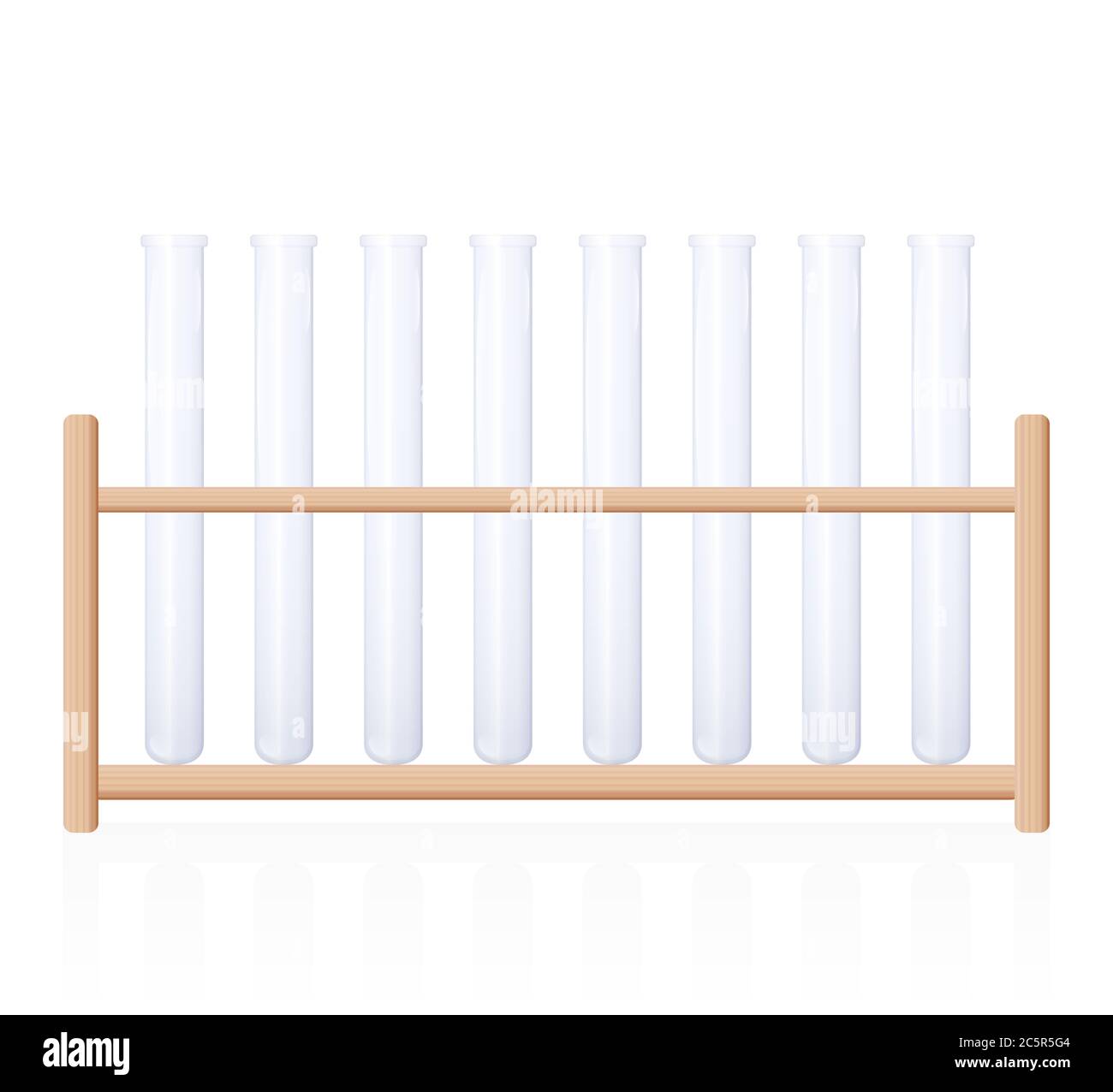 Portoir pour tubes à essai. Objet de laboratoire et de pharmacie pour la recherche, l'analyse ou les expériences chimiques, biologiques et cliniques - illustration sur blanc. Banque D'Images