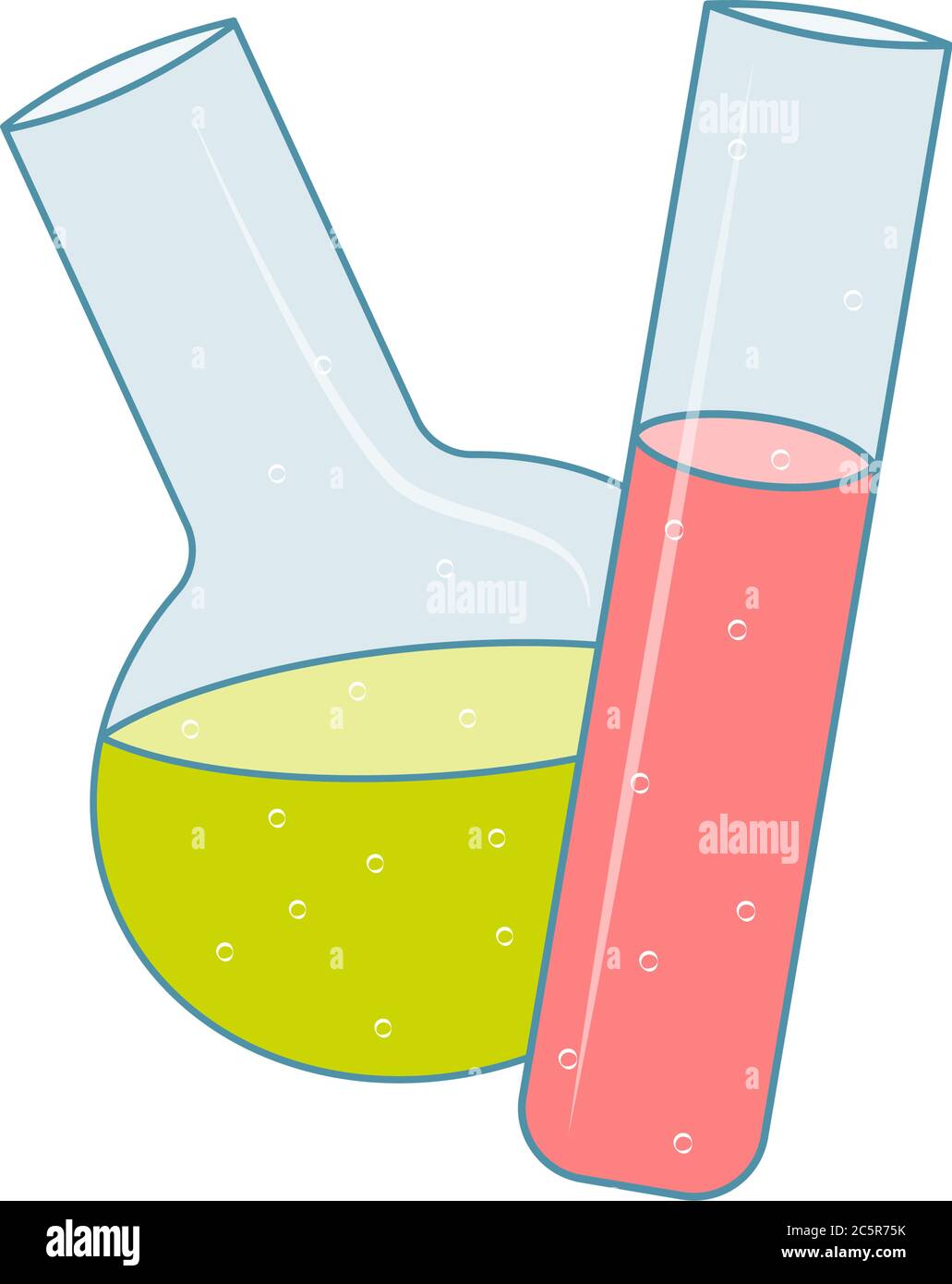 tube à essai médical ou chimique et flacon avec médicaments ou produits chimiques, recherche, laboratoires, expériences Illustration de Vecteur