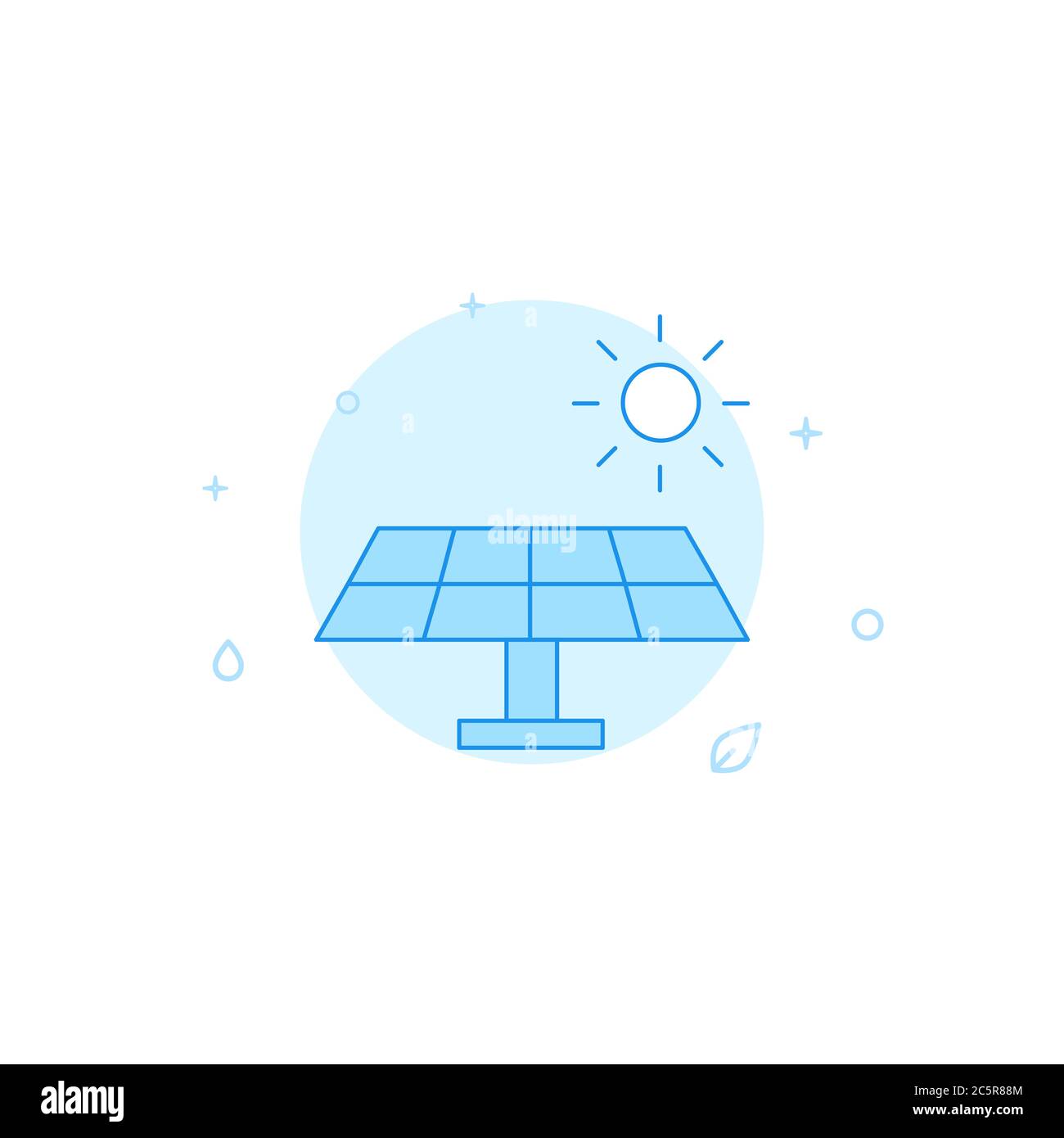 Icône du panneau solaire. Illustration plate. Style de ligne pleine. Conception monochrome bleue. Banque D'Images