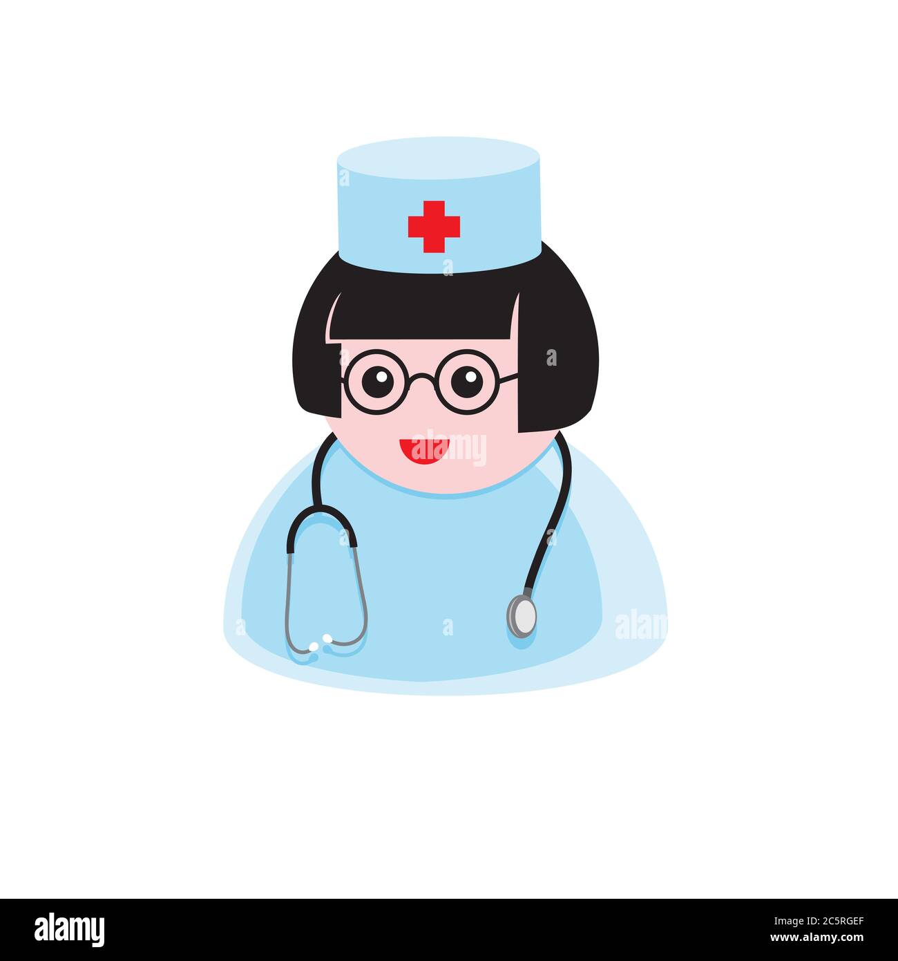 icône d'une femme médecin avec un stéthoscope dans un chapeau médical sur fond blanc isolé. Image vectorielle Illustration de Vecteur
