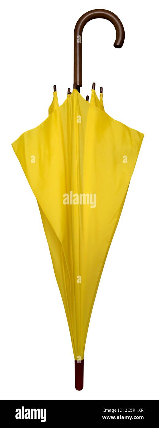 Parapluie jaune plié isolé sur blanc. Masque inclus Photo Stock - Alamy