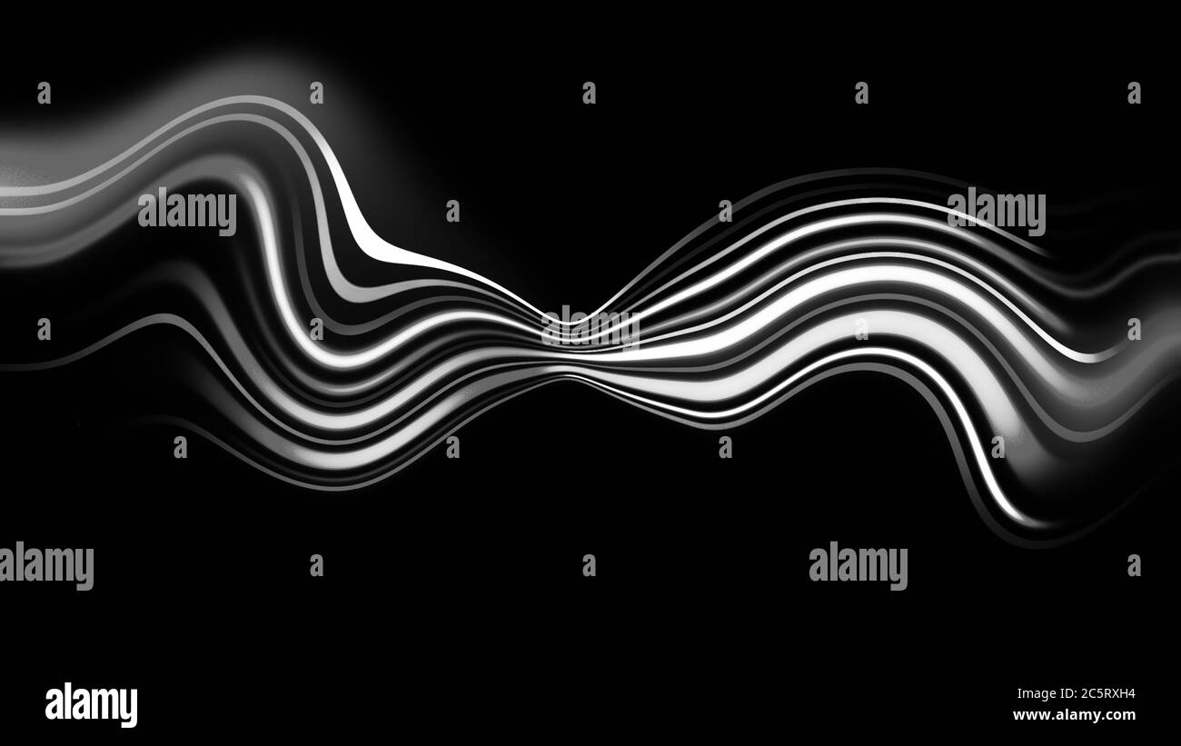 Des bandes lumineuses floues et brillantes sont en mouvement sur l'arrière-plan. Rayons de lumière. Arrière-plan numérique abstrait avec éléments de lignes. Banque D'Images