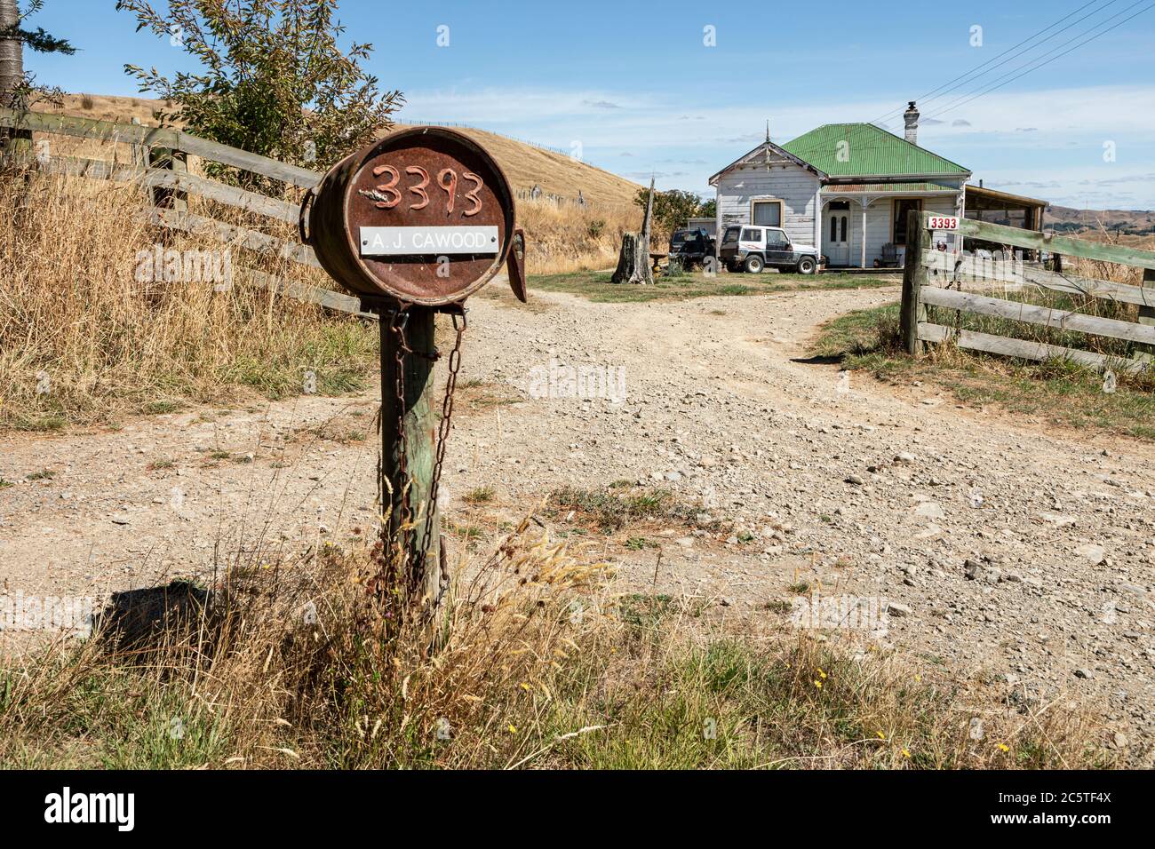 Ferme dans la vallée de Pohangina, Manawatu-Whanganui, Île du Nord, Nouvelle-Zélande Banque D'Images