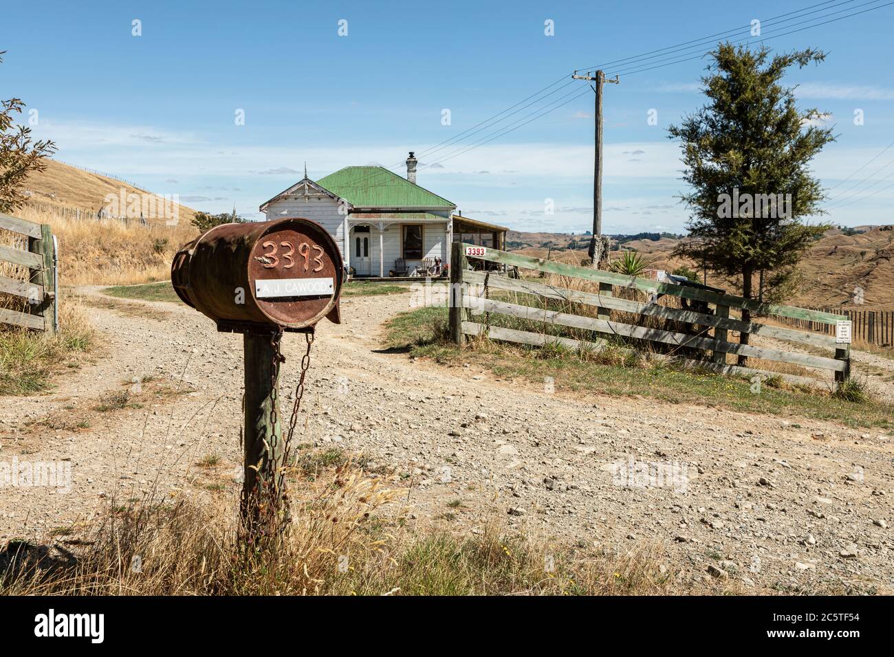 Ferme dans la vallée de Pohangina, Manawatu-Whanganui, Île du Nord, Nouvelle-Zélande Banque D'Images