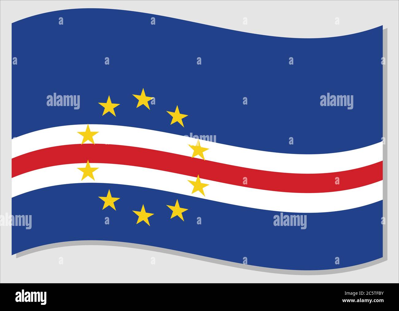 Drapeau de l'agité du graphique vectoriel du Cap-Vert. Drapeau de Cape Verdean agitant. Drapeau du Cap-Vert wavin dans le vent est un symbole de liberté et Illustration de Vecteur