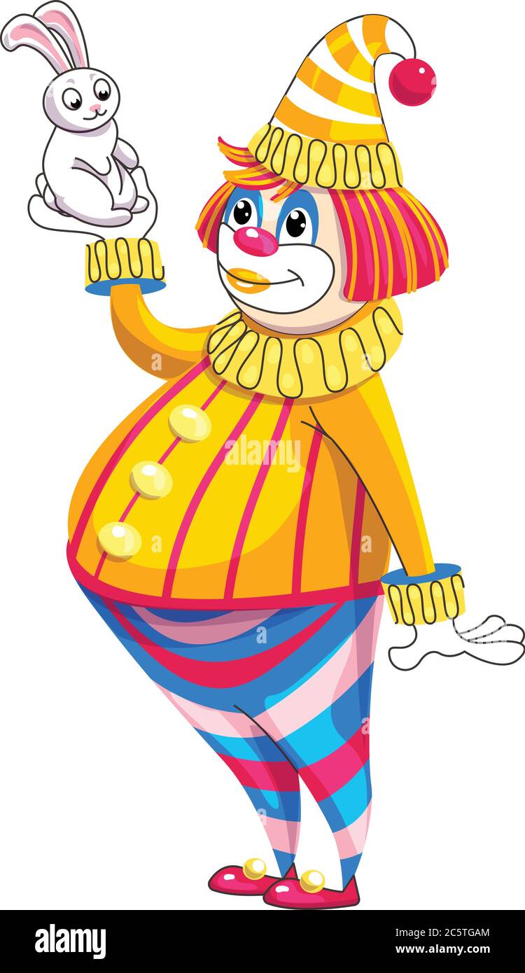 Clown avec icône lapin. Dessin animé de clown avec icône de vecteur de lapin pour la conception de Web isolée sur fond blanc Illustration de Vecteur