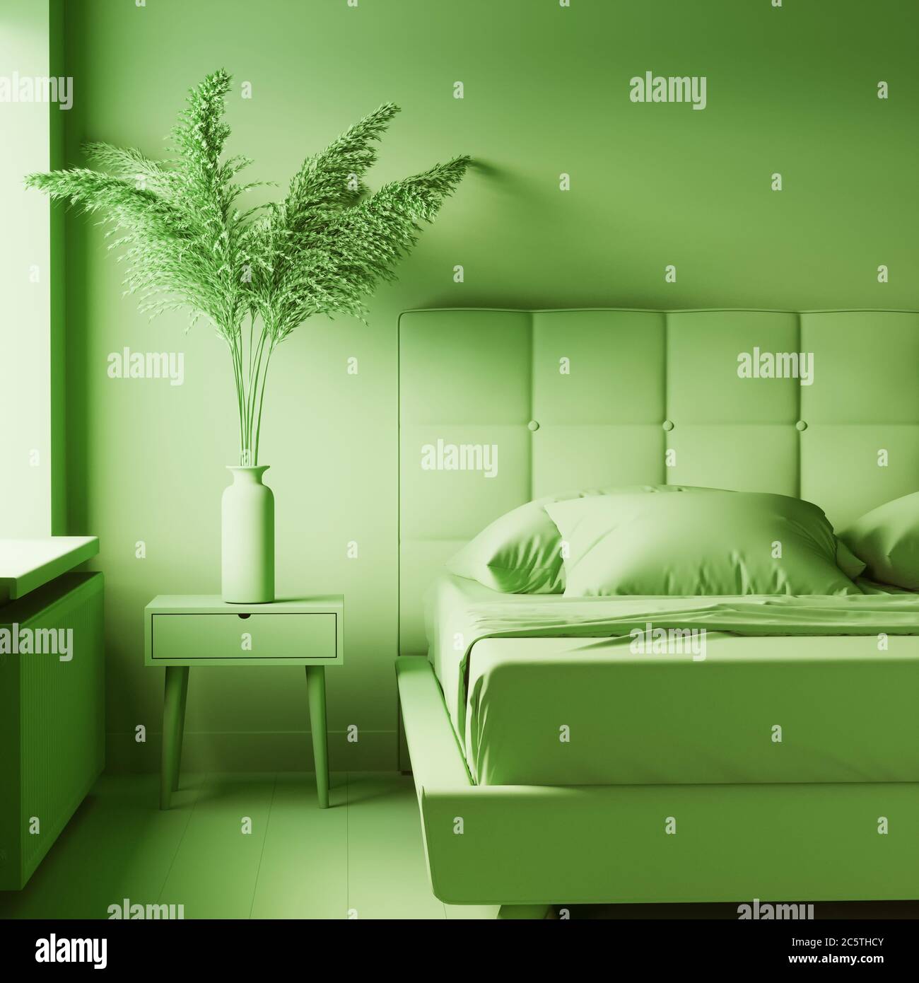 Intérieur monochrome vert coloré. illustration du rendu 3d Banque D'Images