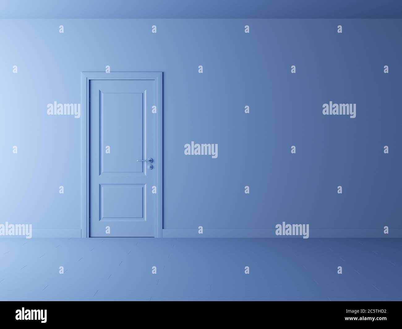 Intérieur vide de couleur bleue avec porte. illustration du rendu 3d Banque D'Images