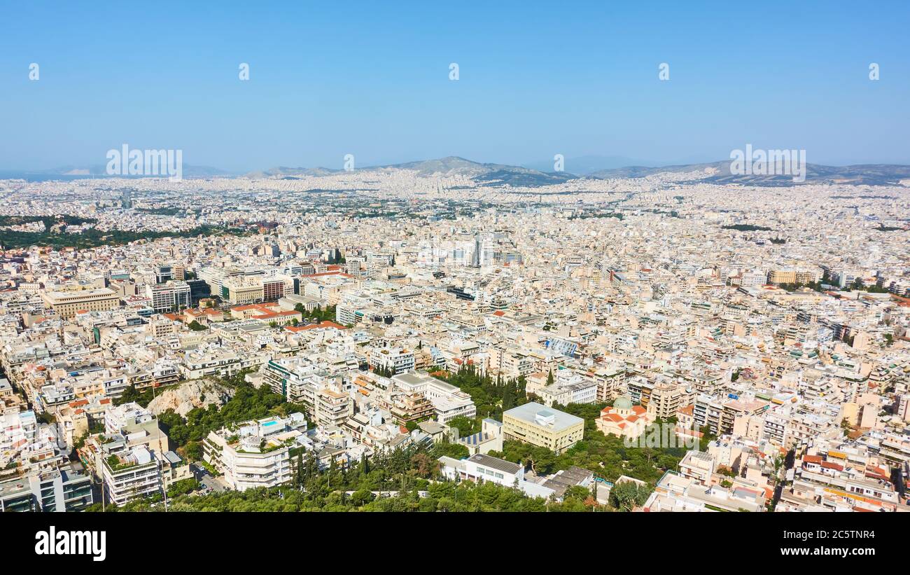 Panoramia de la ville d'Athènes d'en haut, Grèce Banque D'Images