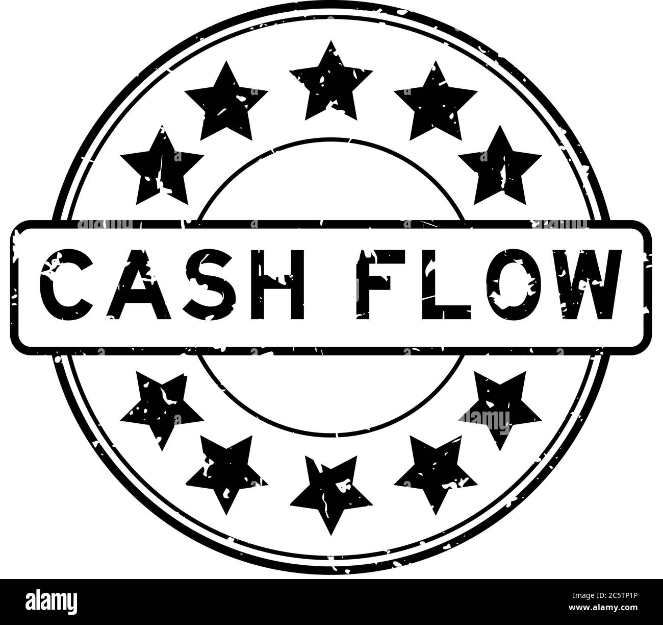 Grunge noir cash flow mot avec l'icône en forme d'étoile rond joint en caoutchouc cachet sur fond blanc Illustration de Vecteur