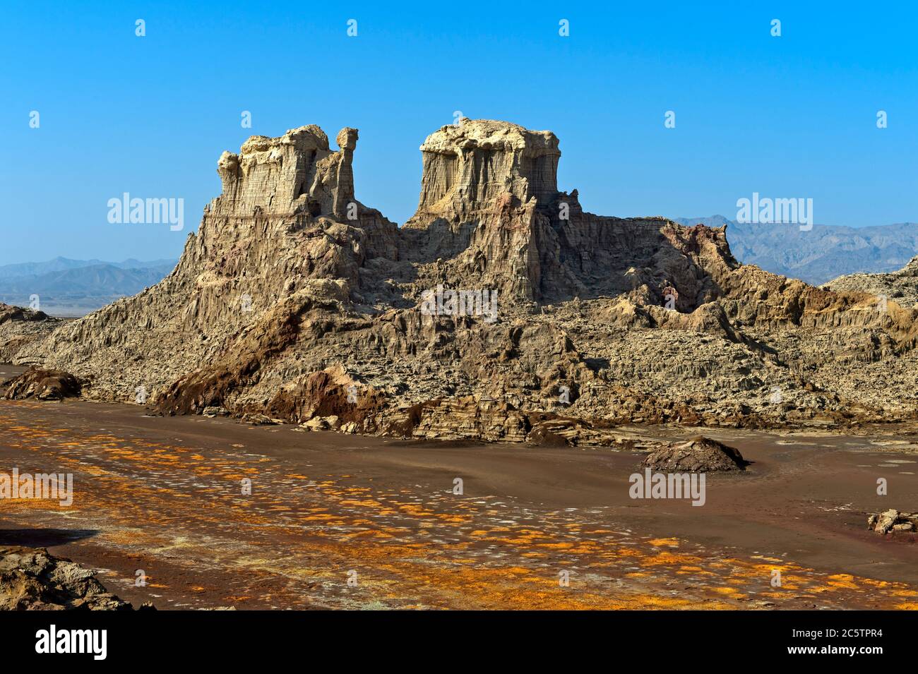 Château du désert composé principalement de sels de potassium et de magnésium, canyon de sel du volcan Dallol, Hamadela, dépression de Danakil, Ethiopie Banque D'Images