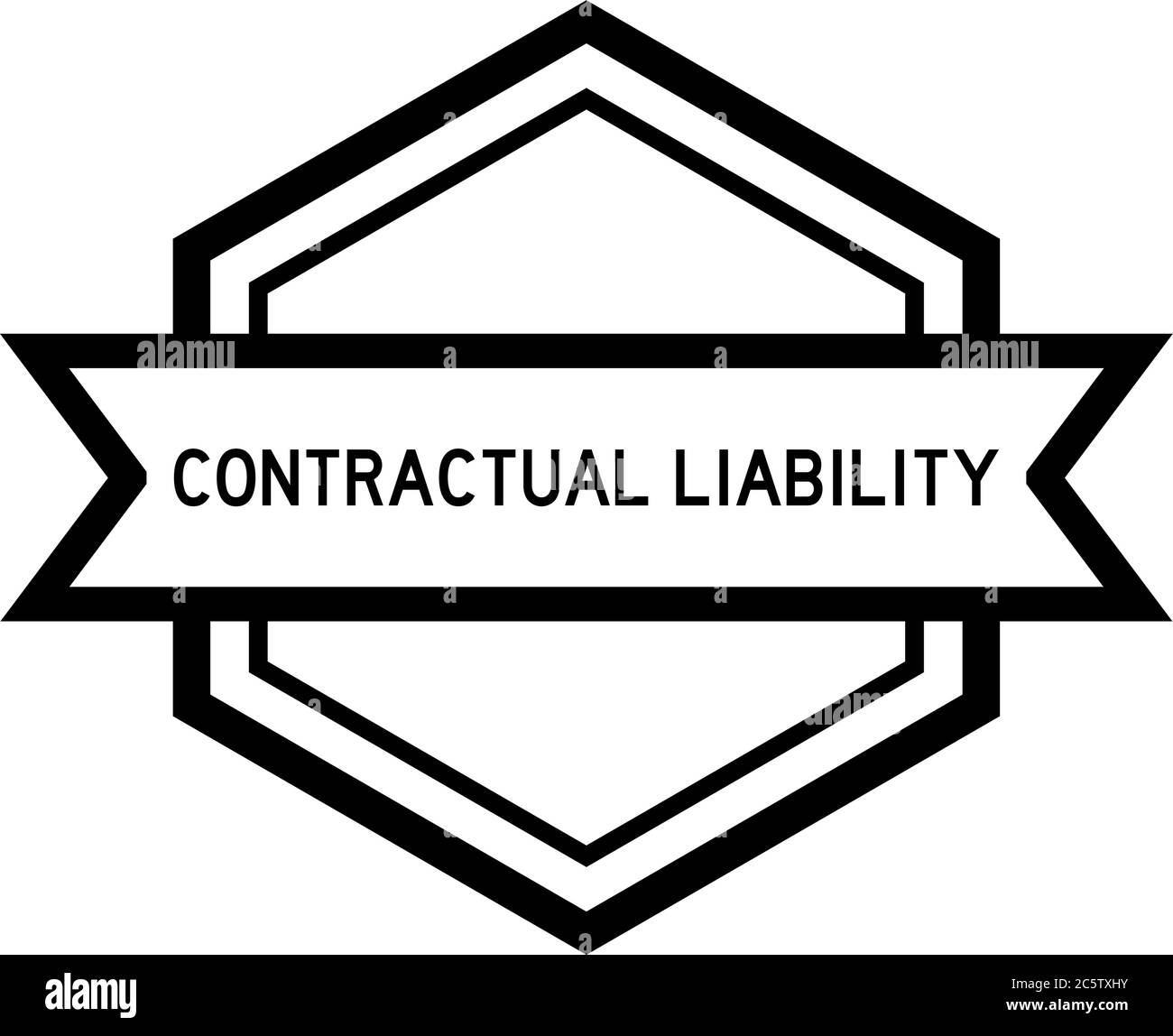 Bannière d'étiquette hexagonale de couleur noire vintage avec mot responsabilité contractuelle sur fond blanc Illustration de Vecteur