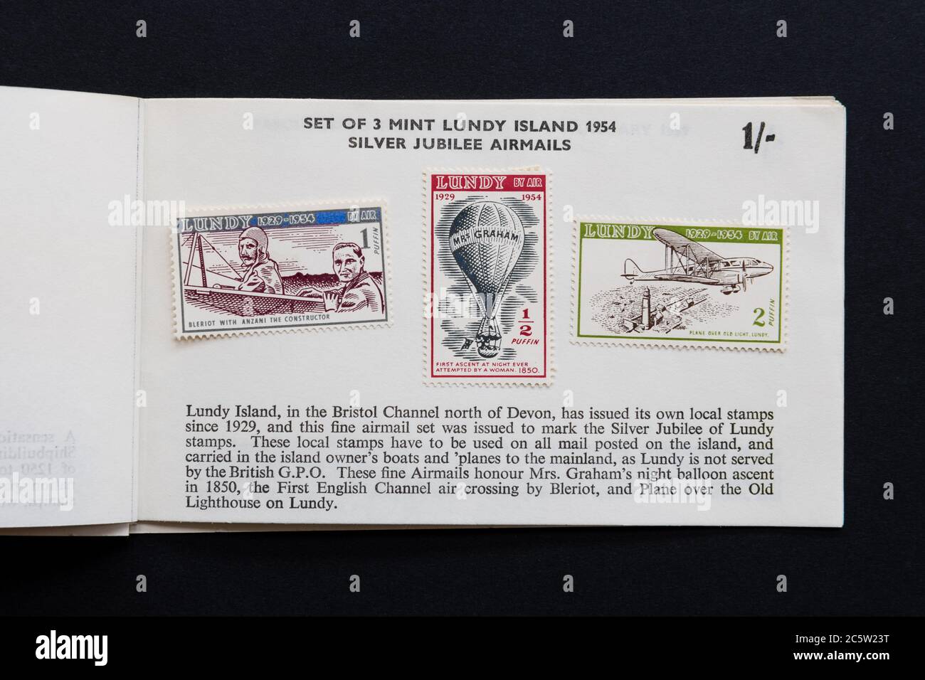 Universal Stamp Co Eastrington timbres d'approbation spéciaux - 3 MiNT Lundy Island 1954 Jubilé d'argent Airmails Banque D'Images