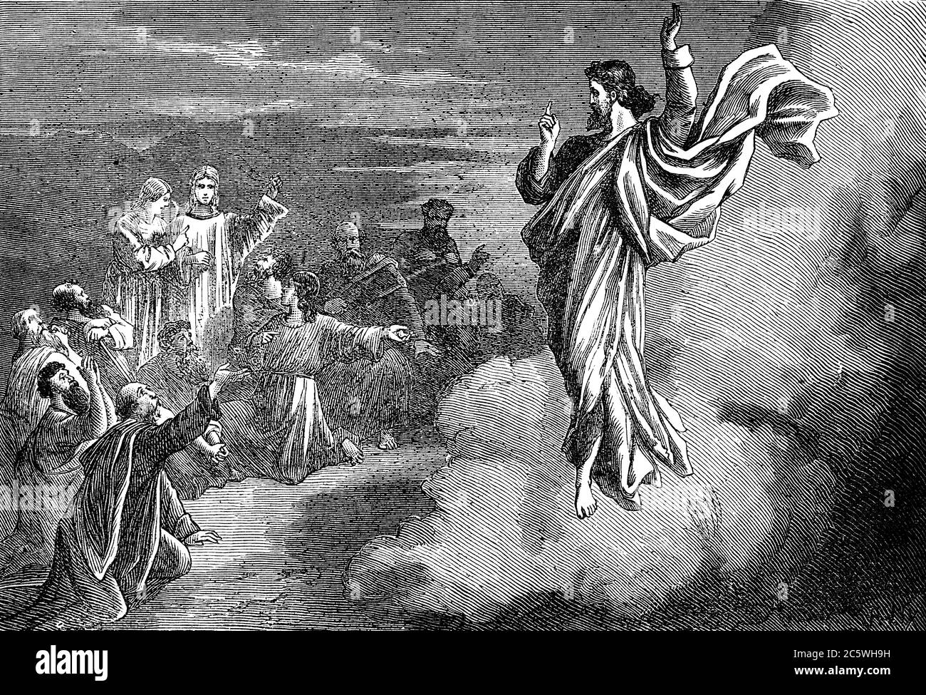 Une image gravée de la résurrection de Jésus-Christ Ascension dans le ciel, d'un livre victorien vintage daté de 1883 qui n'est plus dans le cop Banque D'Images