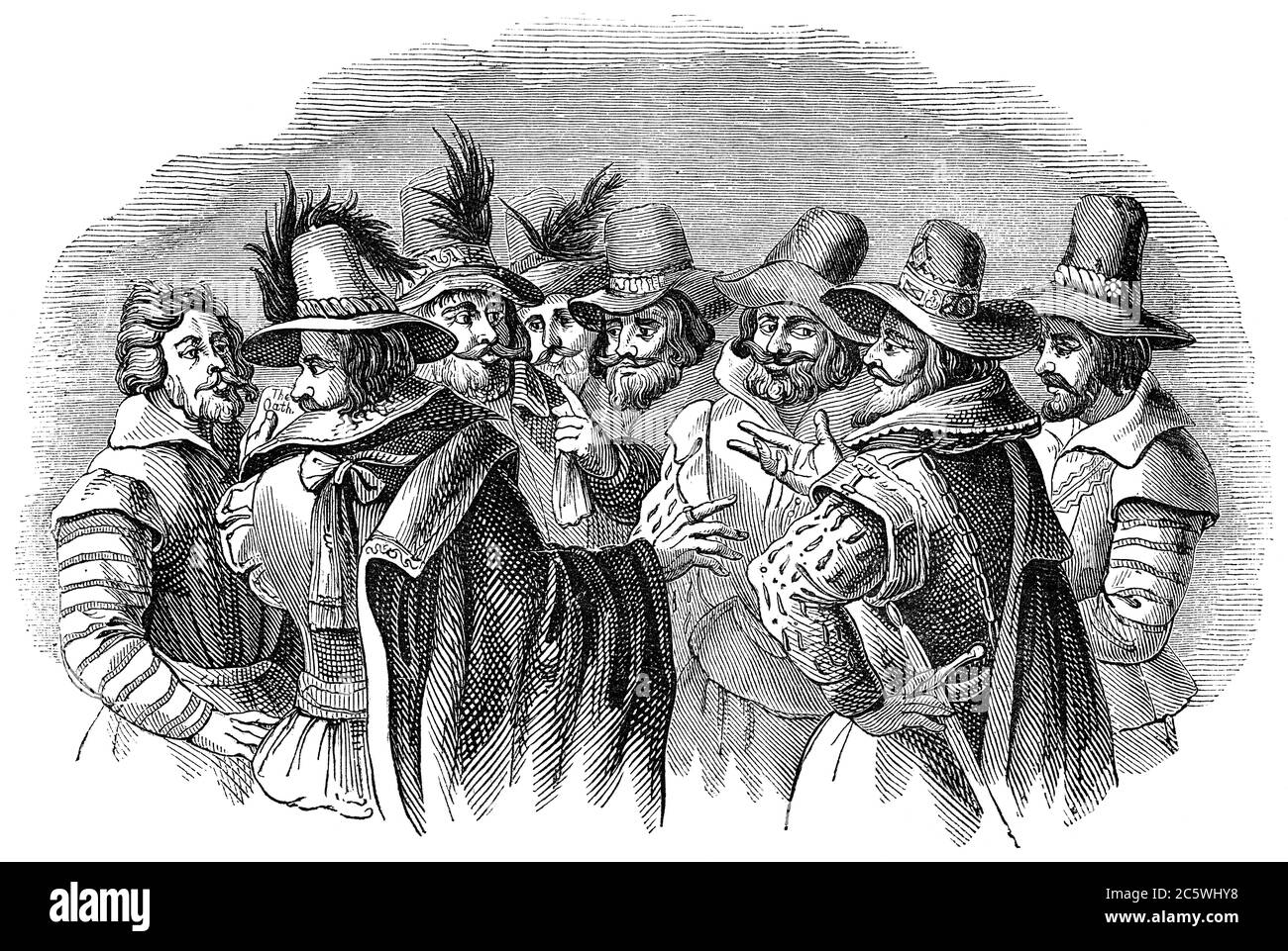 Une image gravée de Guy Fawkes et de ses complices. Les conspirateurs du 5 novembre Gunpoder, dans la nuit de Bonfire, d'un Vict Banque D'Images