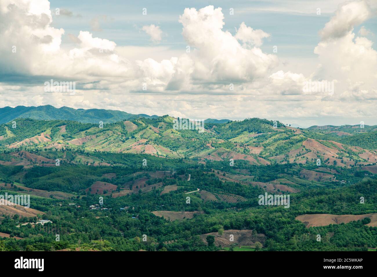 Paysage de détruire la forêt sur les montagnes qui ont été coupées arbre pour les agriculteurs dans les villages ruraux en thaïlande Banque D'Images