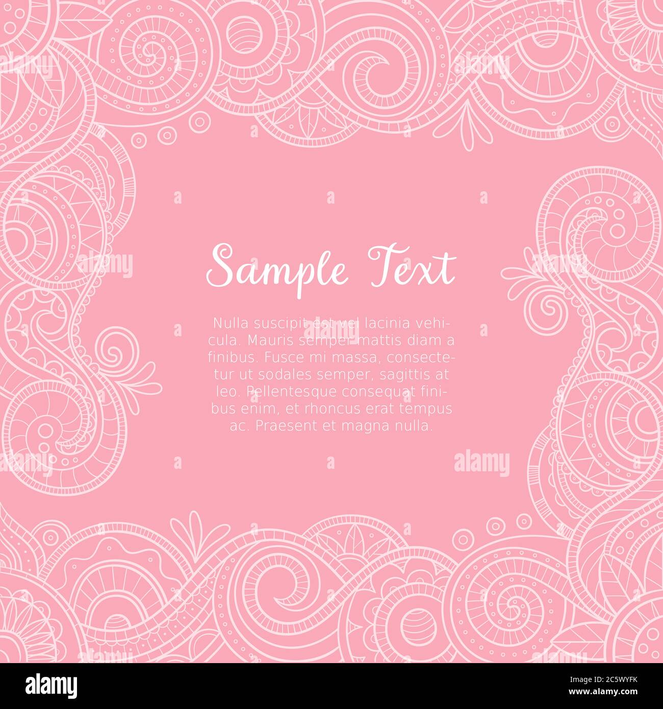 Modèle carré avec motif carte avec cadre en dentelle mehndi et fond rose. Joli motif de caniche, parfait pour les invitations de mariage, les cartes de vœux et le backgr Illustration de Vecteur