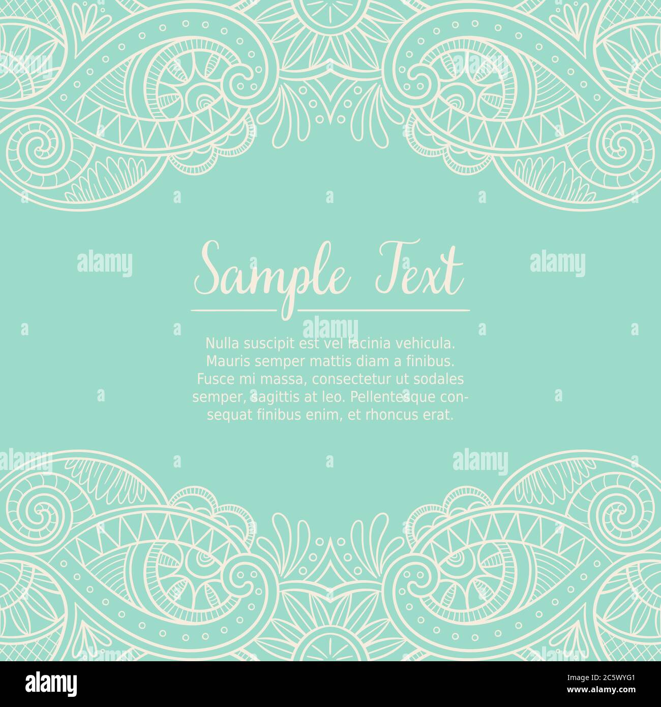 Modèle à motif carte mignon avec bordure en dentelle en haut et en bas. Fond turquoise. Motif boho dessiné par Han pour cartes de vœux, mariage Illustration de Vecteur