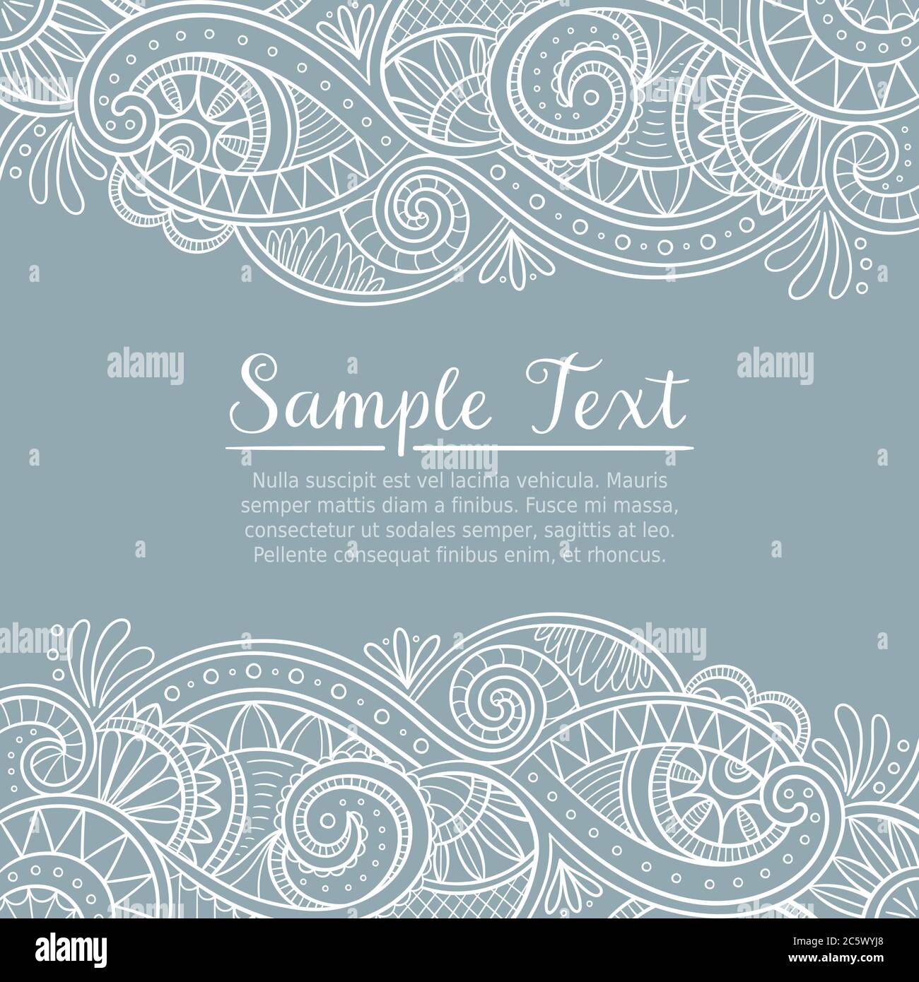 Modèle à motif carte mignon avec bordure en dentelle en haut et en bas. Fond argenté. Design de style boho dessiné par Han pour cartes de vœux, mariage i Illustration de Vecteur