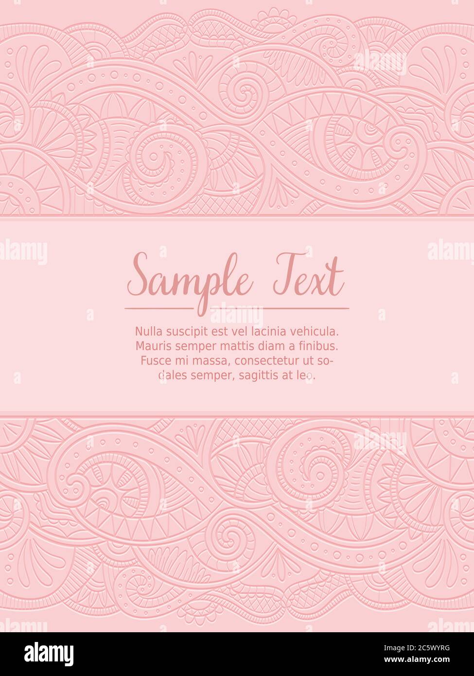 Modèle de motif carte avec motif en dentelle dessiné à la main, idéal pour le motif cartes de vœux et les invitations de mariage. Style Doodle. Effet de gaufrage. V Illustration de Vecteur
