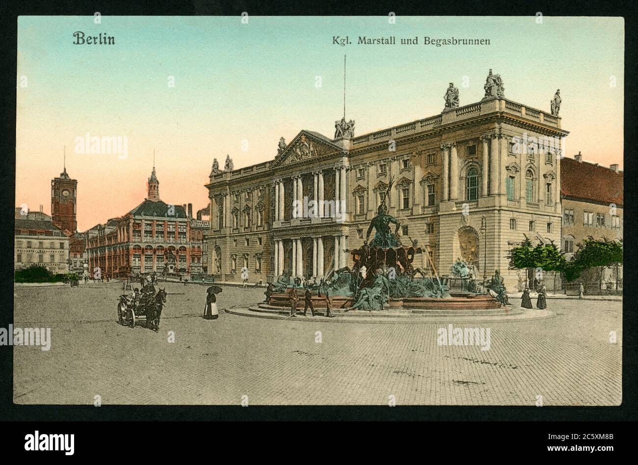 Europe, Allemagne, Berlin, Königlicher Marstall ( Neuer Marstall ) und Begasbrunnen ( Neptunbrunnen ) , Postkarte, wahrscheinlich aus der Zeit 1900er Jahre - 1910er Jahre, Verlagsanabe : P F B . / Europe, Allemagne, Berlin, Royal Marstall ( New stables ) et la fontaine Begas ( Neptune Fountaine ) , carte postale, probablement du 1900ème au 1910ème, éditant des informations sur la maison : P F B . Banque D'Images