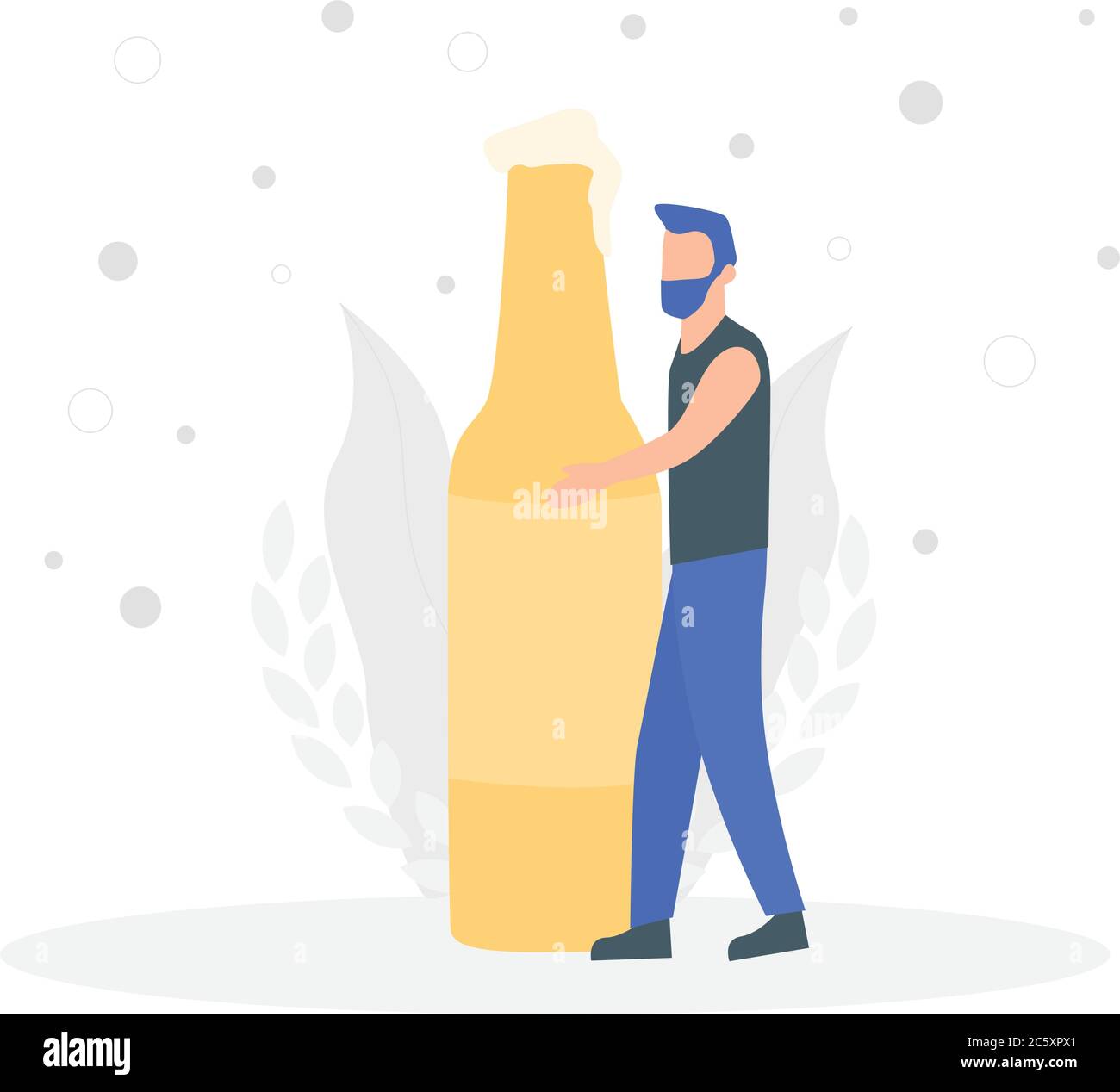 Un homme avec une grande bouteille de bière Illustration de Vecteur